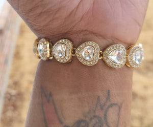 Mini heart Rhinetone Cuban link bracelet 7 inch Gold