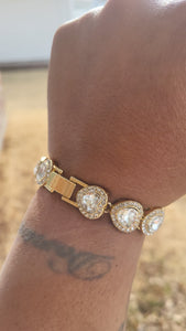 Mini heart Rhinetone Cuban link bracelet 7 inch Gold