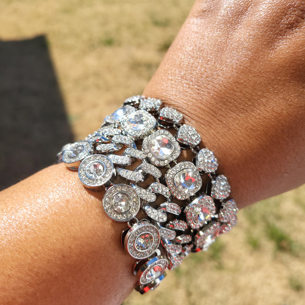 Silver Rhinetone Bracelets 4pc Set