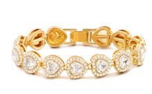 Load image into Gallery viewer, Mini heart Rhinetone Cuban link bracelet 7 inch Gold