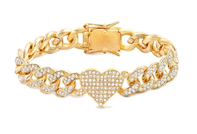 Heart Rhinetone Cuban link bracelet 7 inch