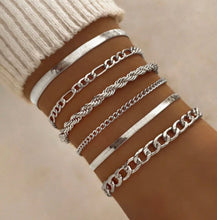 Load image into Gallery viewer, Silver 6pc Bracelets Set