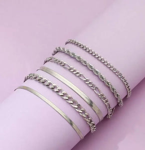 Silver 6pc Bracelets Set